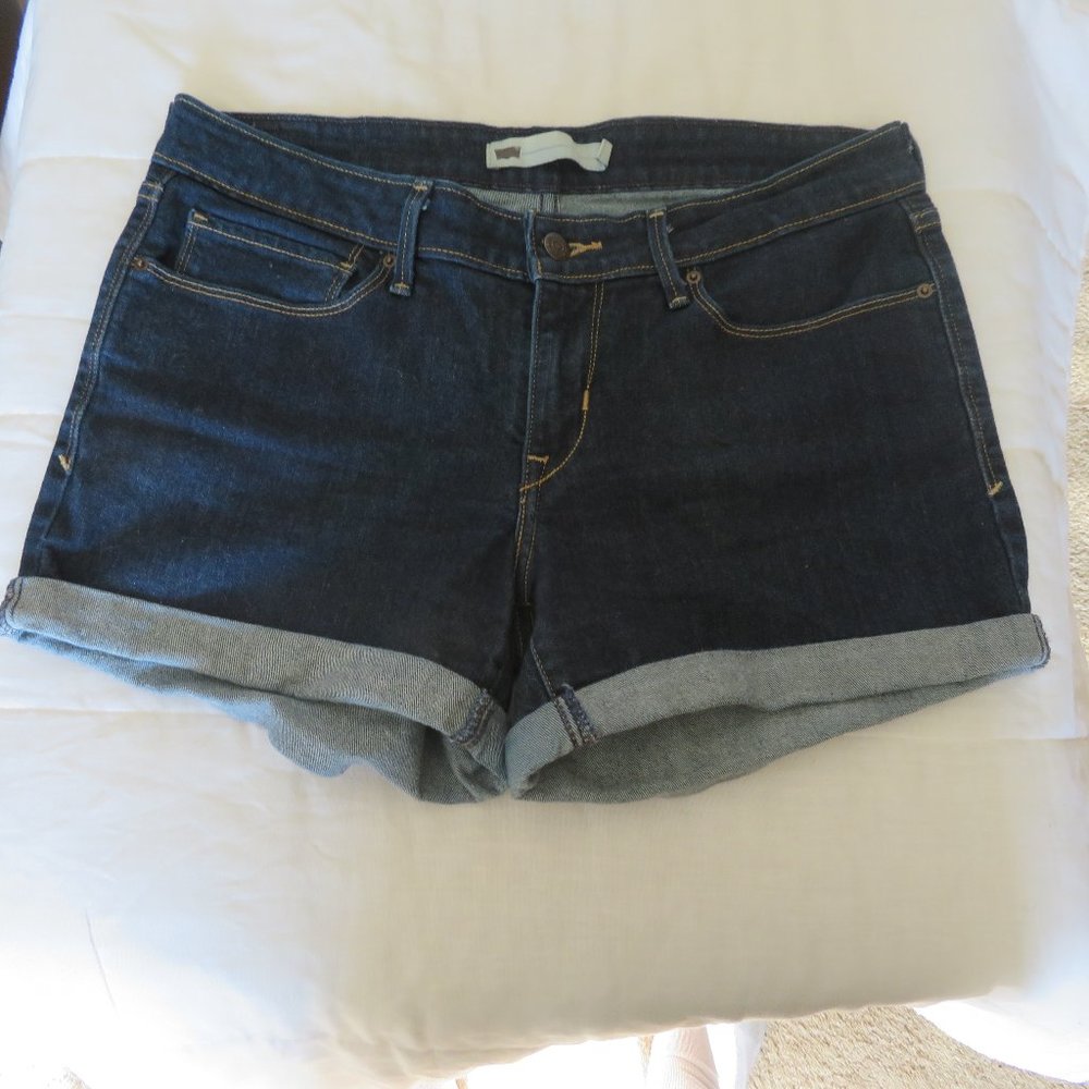 Dark Blue Denim Roll-Cuff Women's Shorts